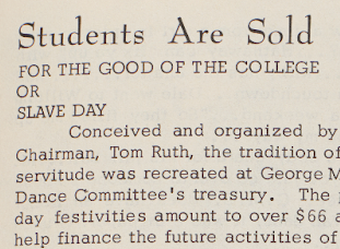 A newspaper article about an offensive “slave day” fundraiser at Mason. A newspaper article about an offensive “slave day” fundraiser at Mason.